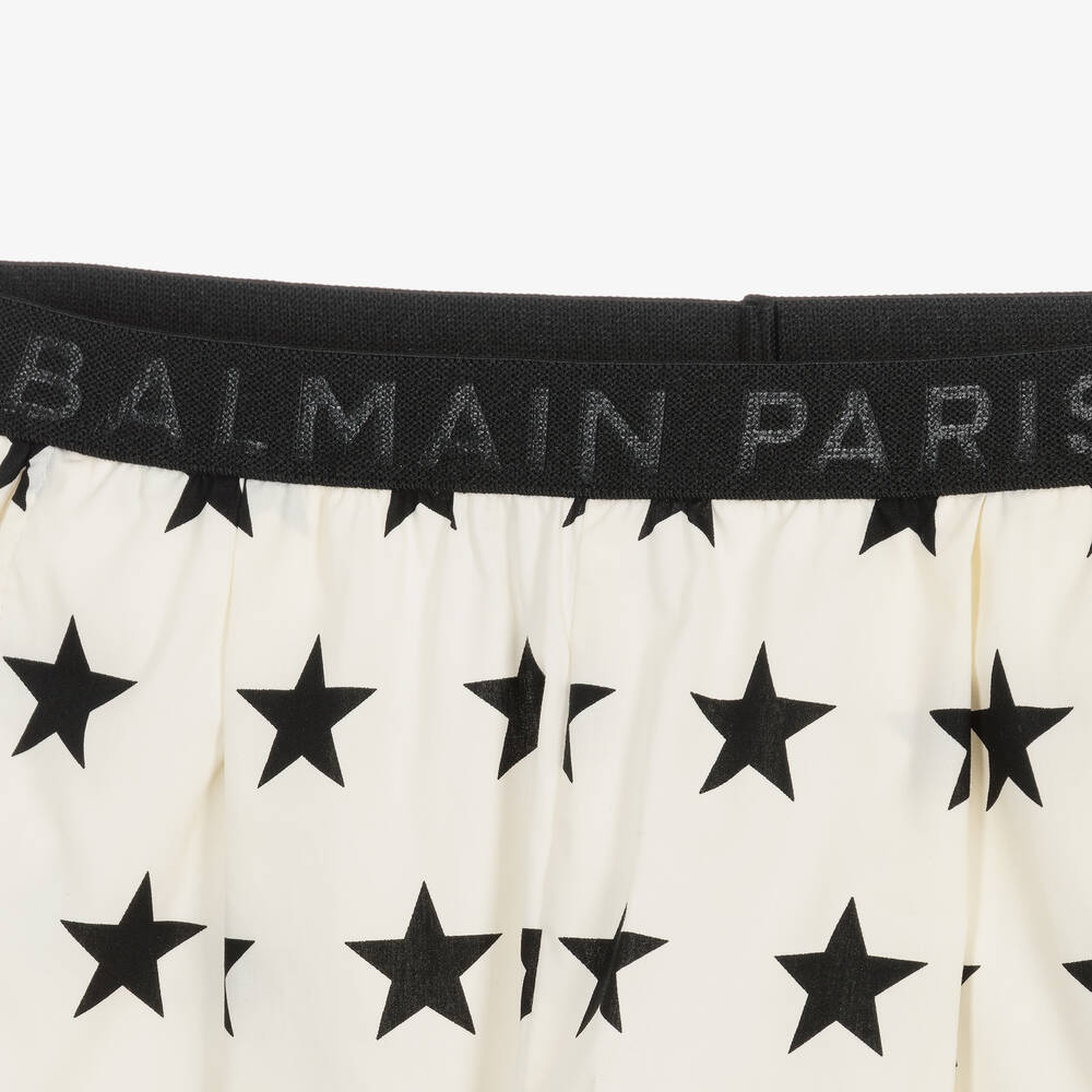 Balmain-Teen Girls Ivory Cotton Star Print Shorts | Childrensalon Outlet