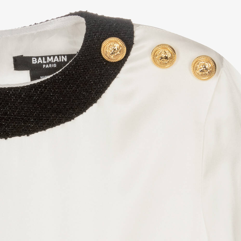 Balmain-Teen Girls Ivory Silk Dress | Childrensalon Outlet