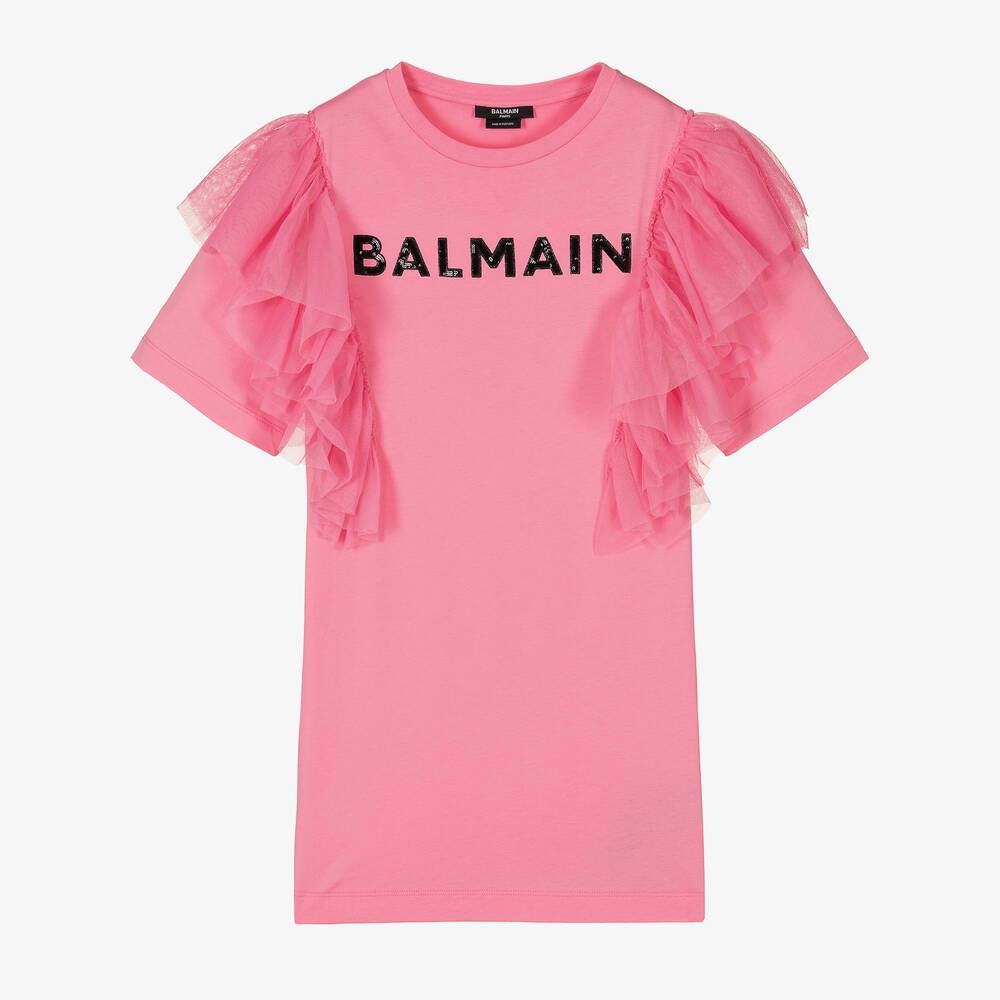 Balmain - فستان تينز بناتي قطن لون زهري | Childrensalon