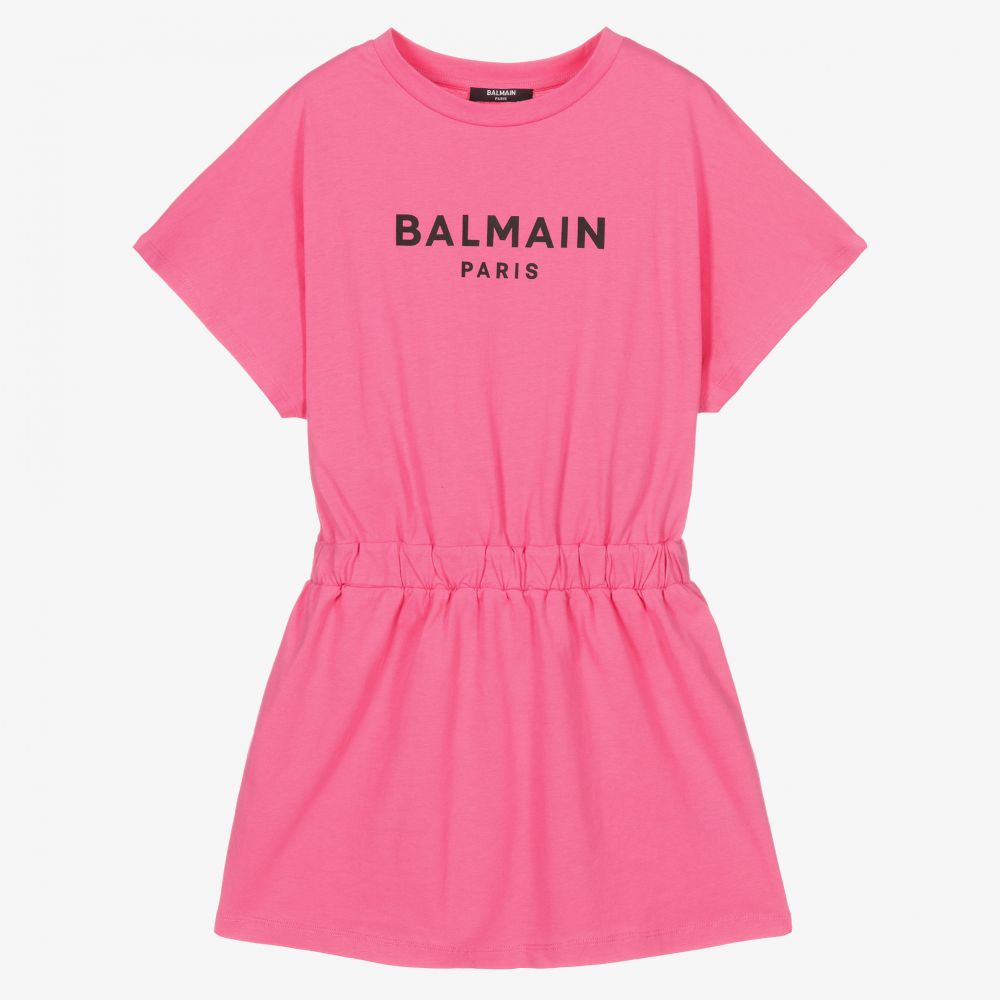 Balmain - فستان تينز قطن جيرسي لون زهري | Childrensalon