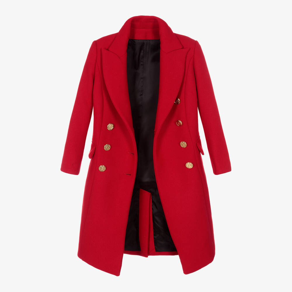 Balmain Manteau rouge laine Ado fille