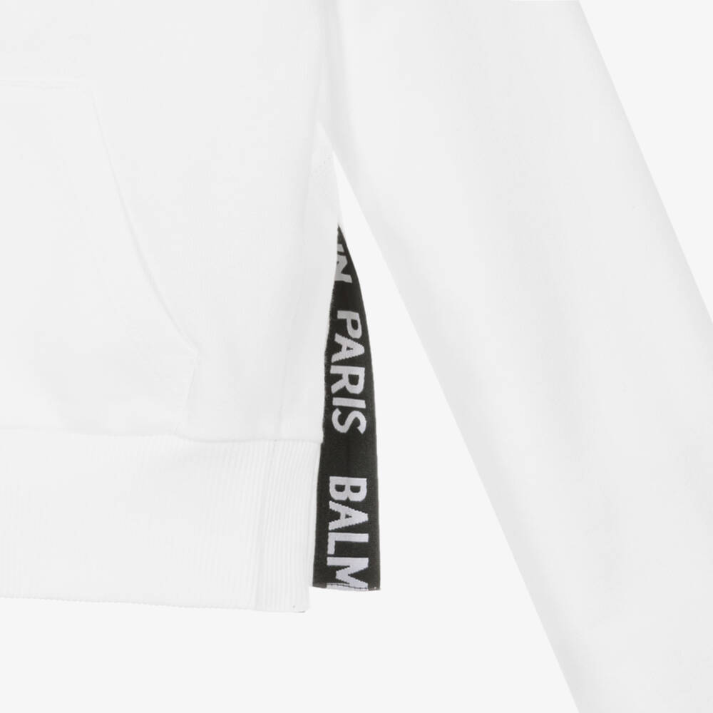 Balmain-Teen Girls White Cropped Hoodie | Childrensalon Outlet