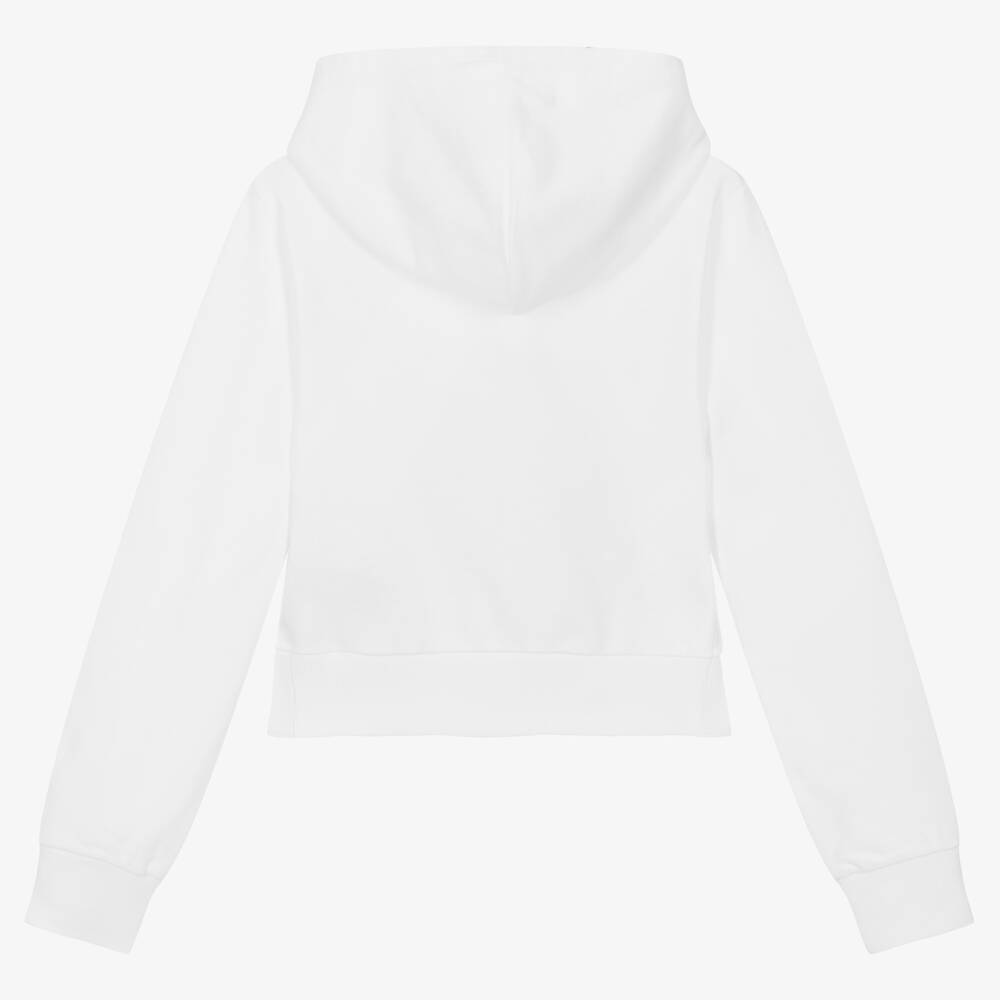 Balmain-Teen Girls White Cropped Hoodie | Childrensalon Outlet