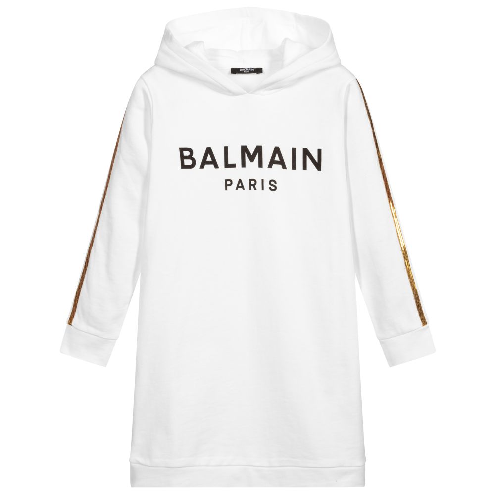 Balmain - Teen Girls White Hoodie Dress | Childrensalon Outlet