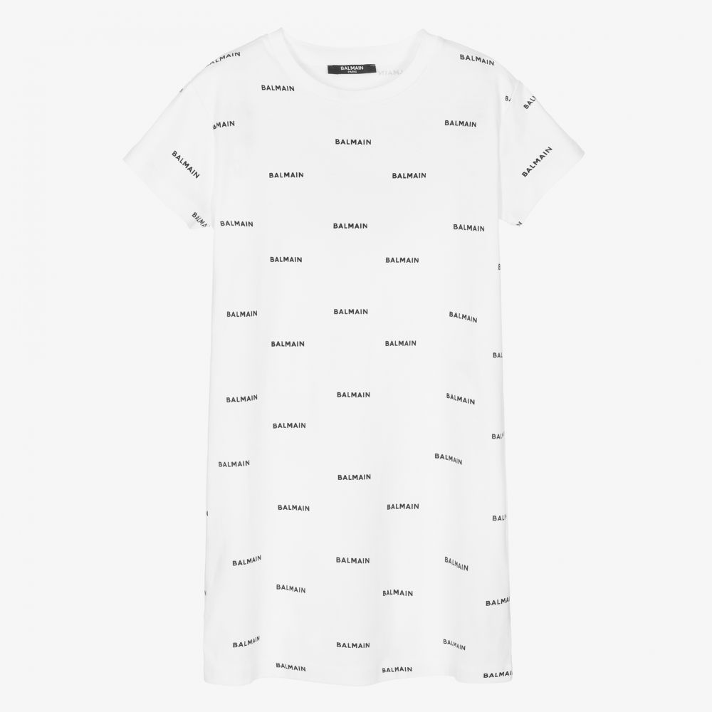 Balmain-Teen Girls White Logo Dress | Childrensalon Outlet