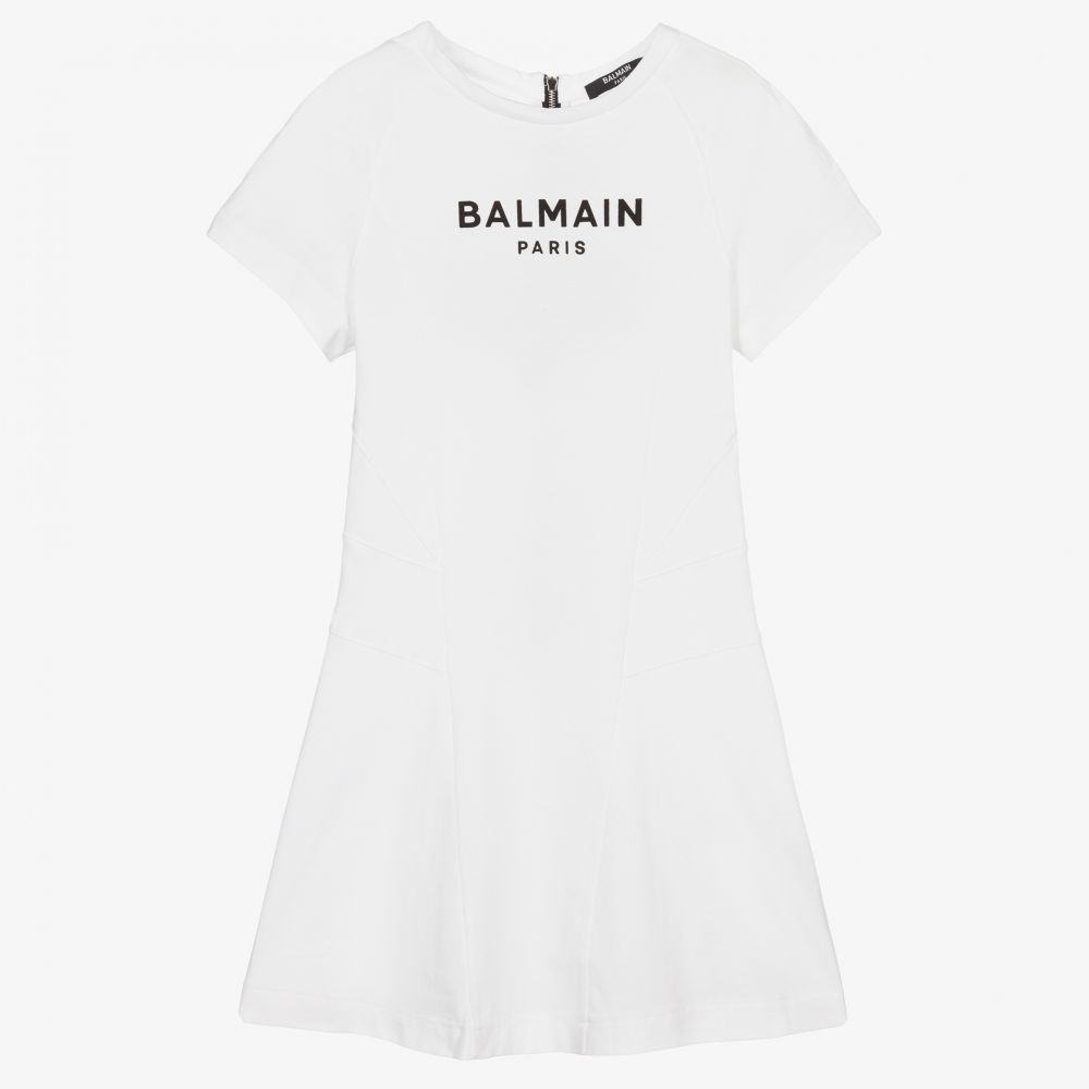 Balmain - فستان تينز جيرسي لون أبيض للبنات | Childrensalon
