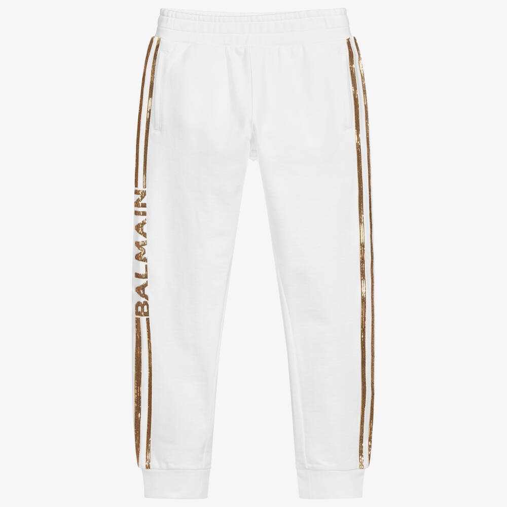 Balmain-Teen Ivory & Gold Logo Joggers | Childrensalon Outlet