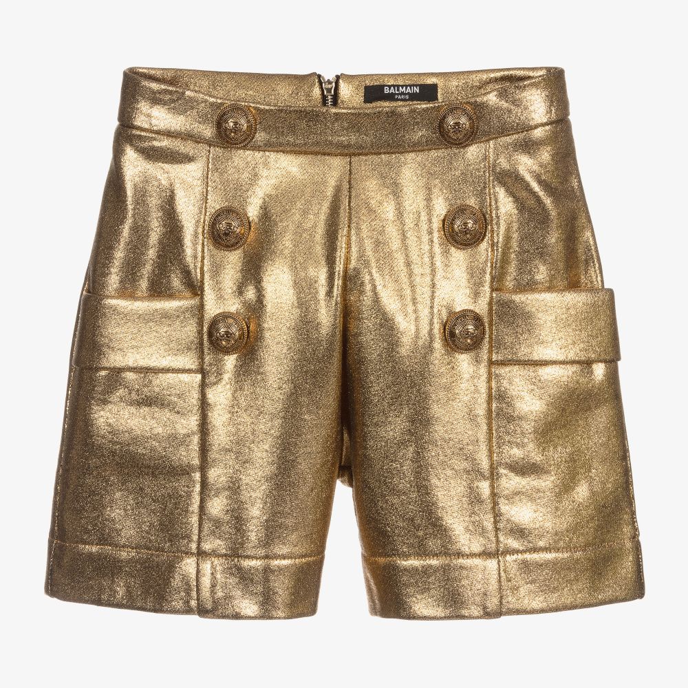 Balmain - Teen Metallic Gold Shorts | Childrensalon