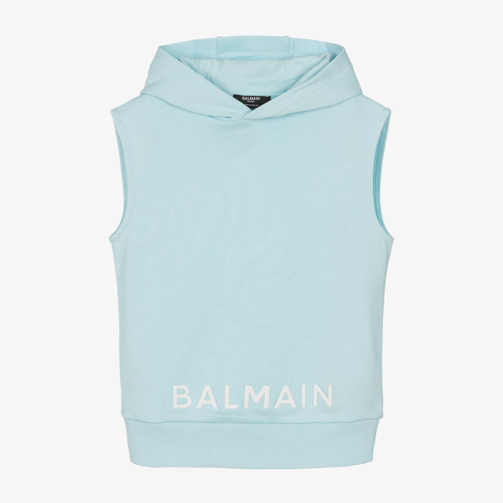 Balmain - Teen Sky Blue Sleeveless Hooded Top | Childrensalon