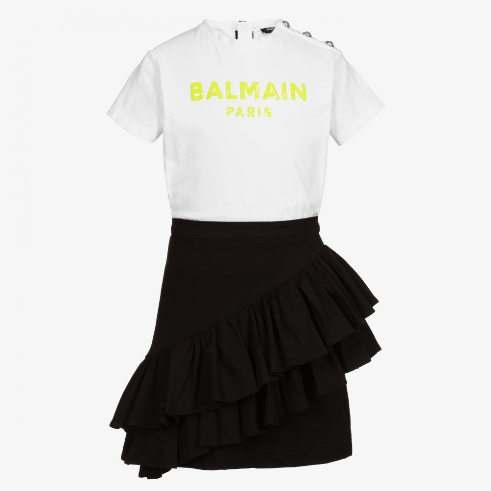 Balmain - Teen White & Black Logo Dress | Childrensalon