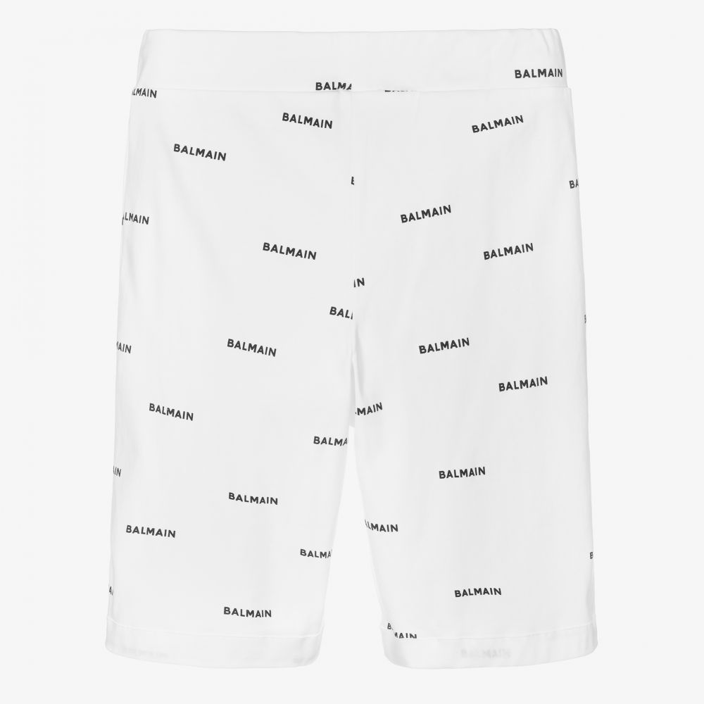 Balmain-Teen White & Black Logo Shorts | Childrensalon Outlet