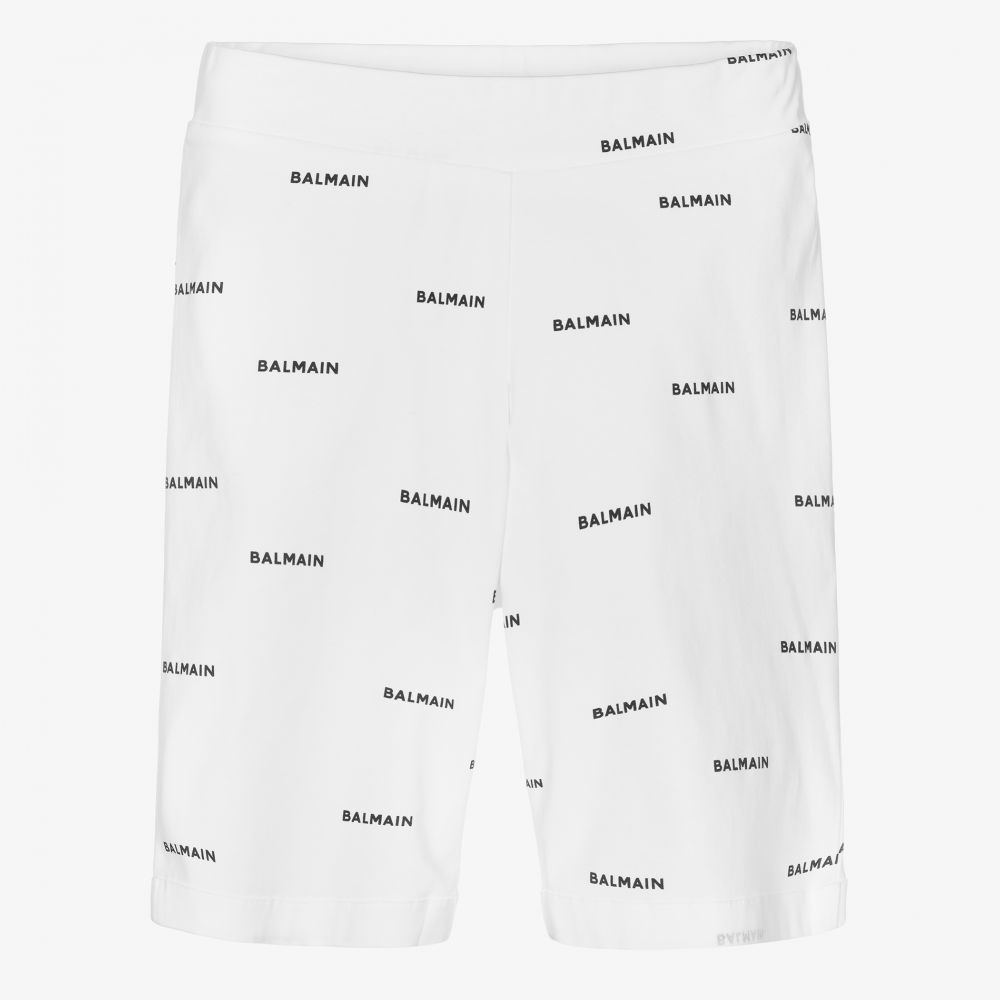 Balmain-Teen White & Black Logo Shorts | Childrensalon Outlet