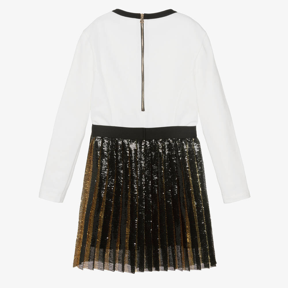 Balmain-Teen White & Black Sequin Dress | Childrensalon Outlet