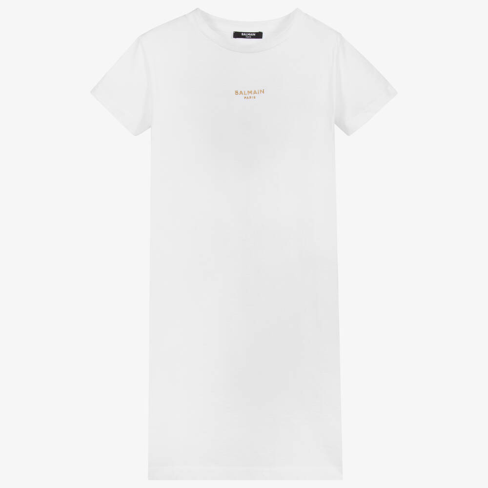 Balmain-Teen White Logo Jersey Dress | Childrensalon Outlet