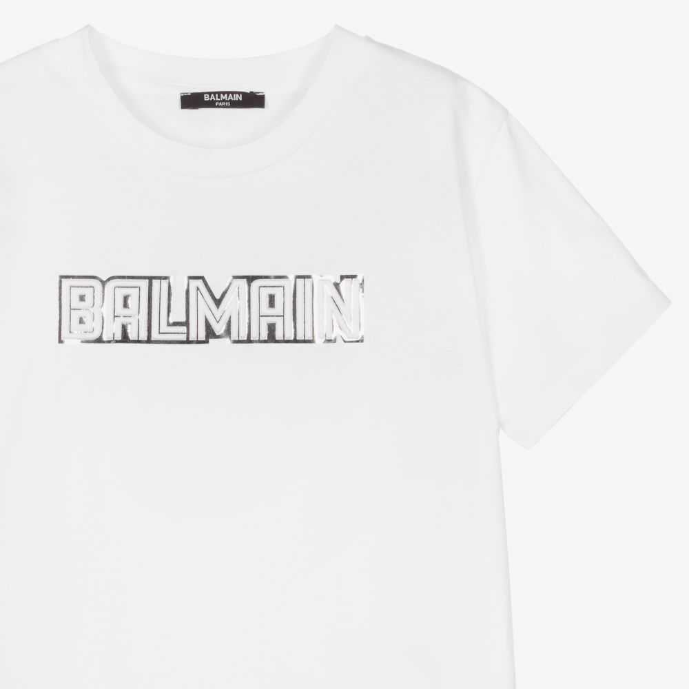 Balmain-Teen White Logo T-Shirt | Childrensalon Outlet