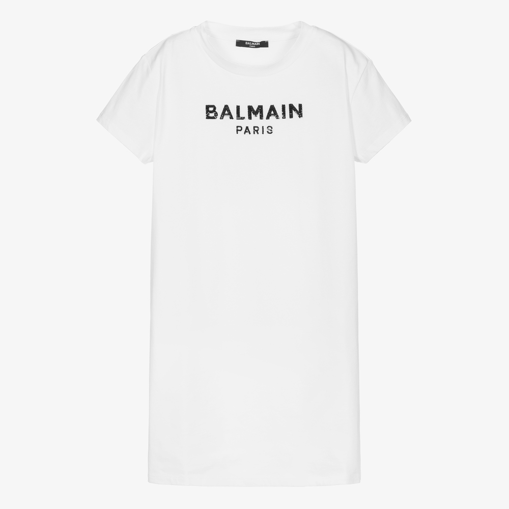Balmain - Weißes Teen T-Shirt-Kleid mit Logo | Childrensalon