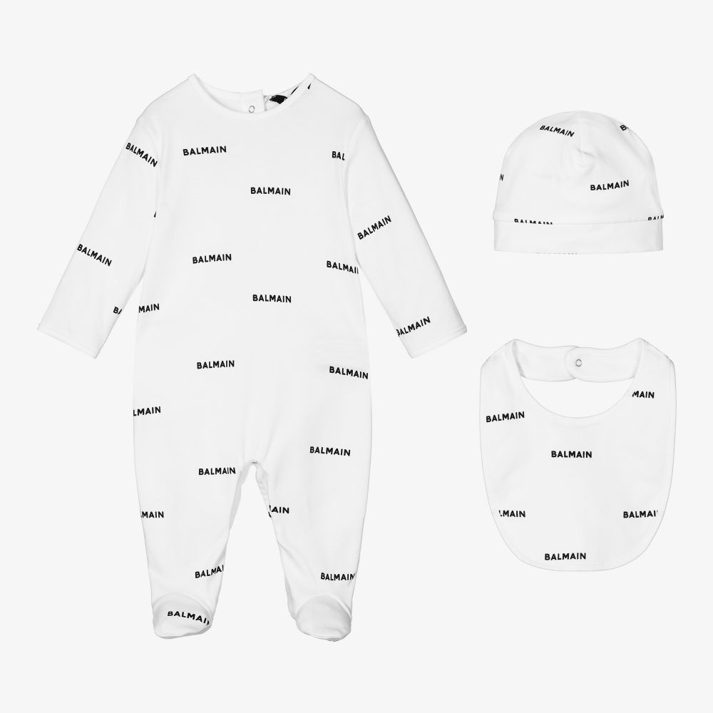 Balmain White Babysuit Gift Set Childrensalon Outlet