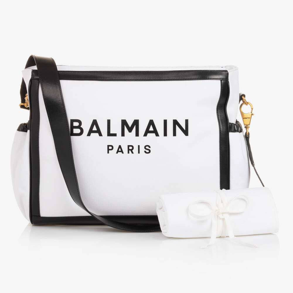 Balmain - Белая пеленальная сумка с черными деталями (43см) | Childrensalon