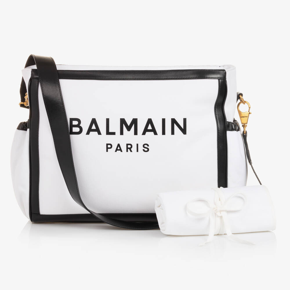 Balmain - Wickeltasche Weiß/Schwarz (43 cm) | Childrensalon