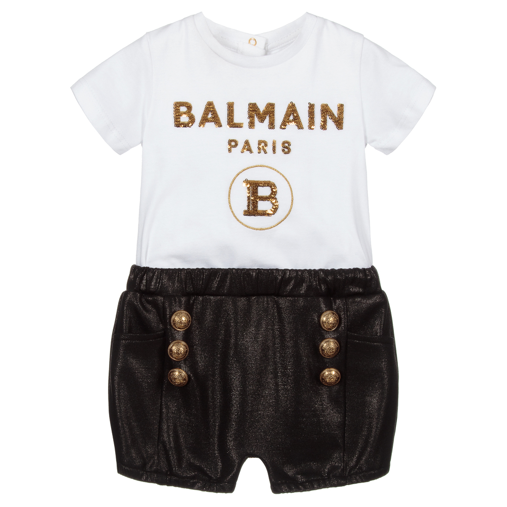 Balmain - Combi-short blanche et noire | Childrensalon
