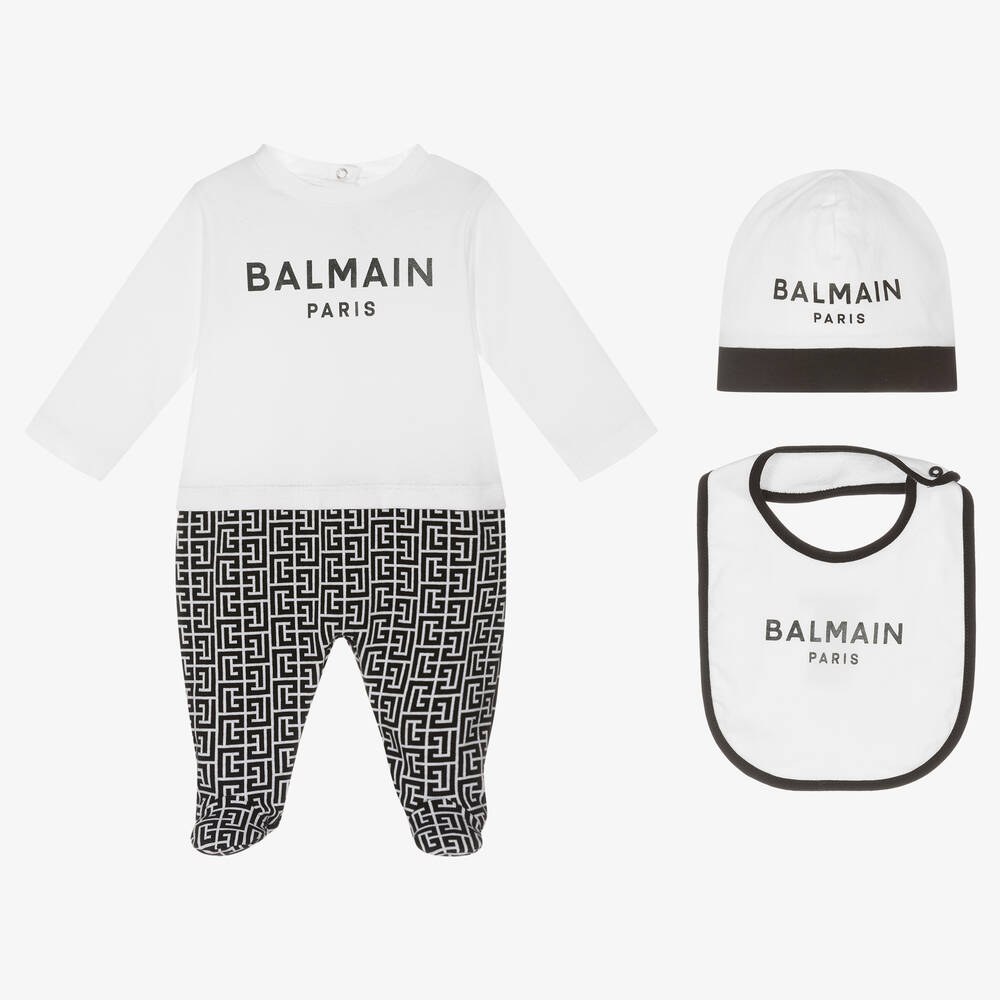 Balmain - Белый комплект с комбинезоном из хлопка | Childrensalon