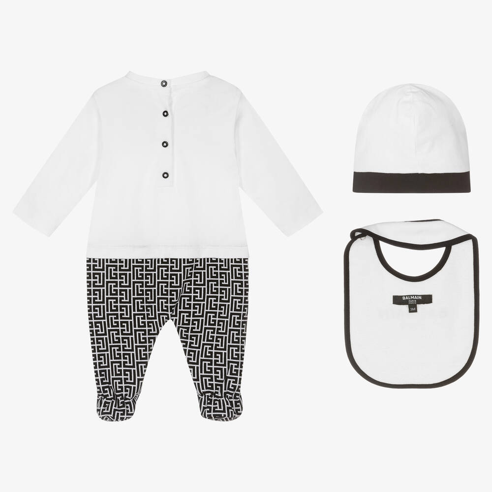 Balmain-Белый комплект с комбинезоном из хлопка | Childrensalon Outlet