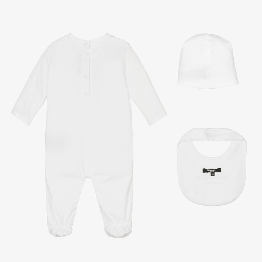 Balmain-White Cotton Lion Babygrow Set | Childrensalon Outlet