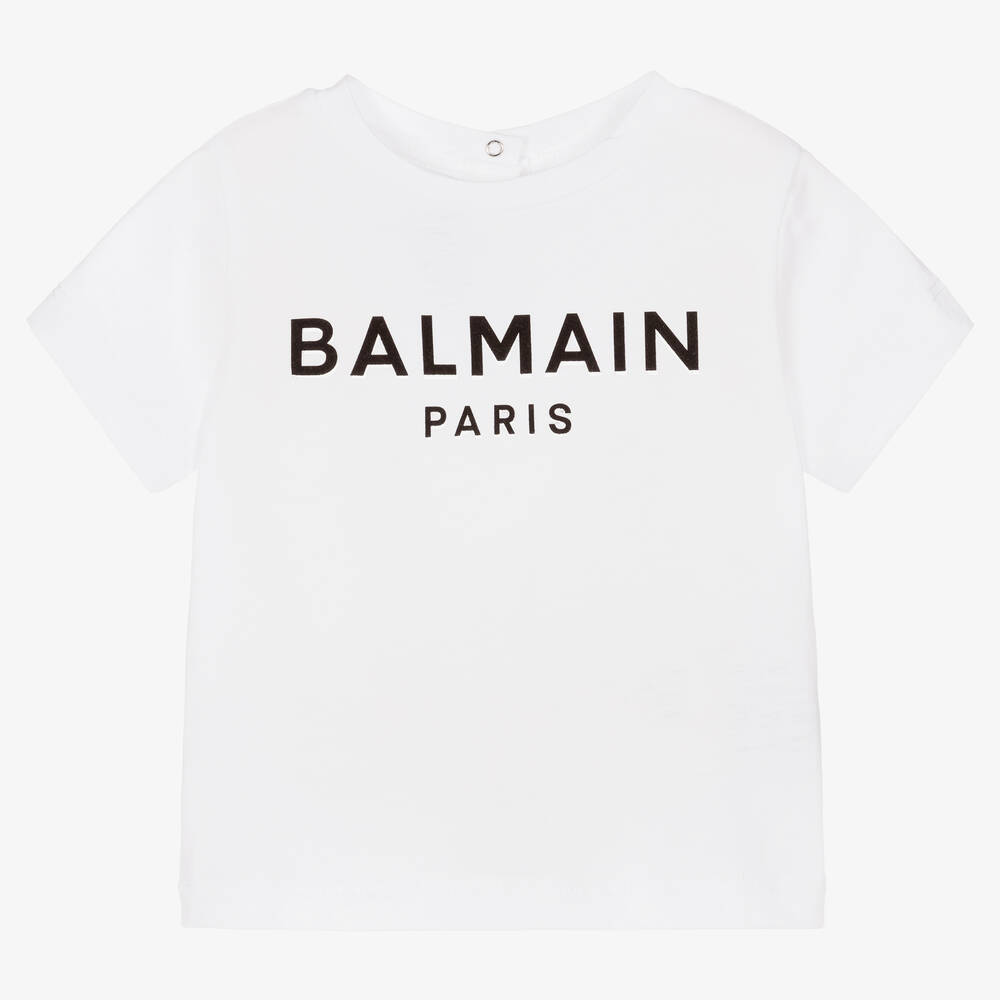 Balmain - White Cotton Logo Baby T-Shirt | Childrensalon