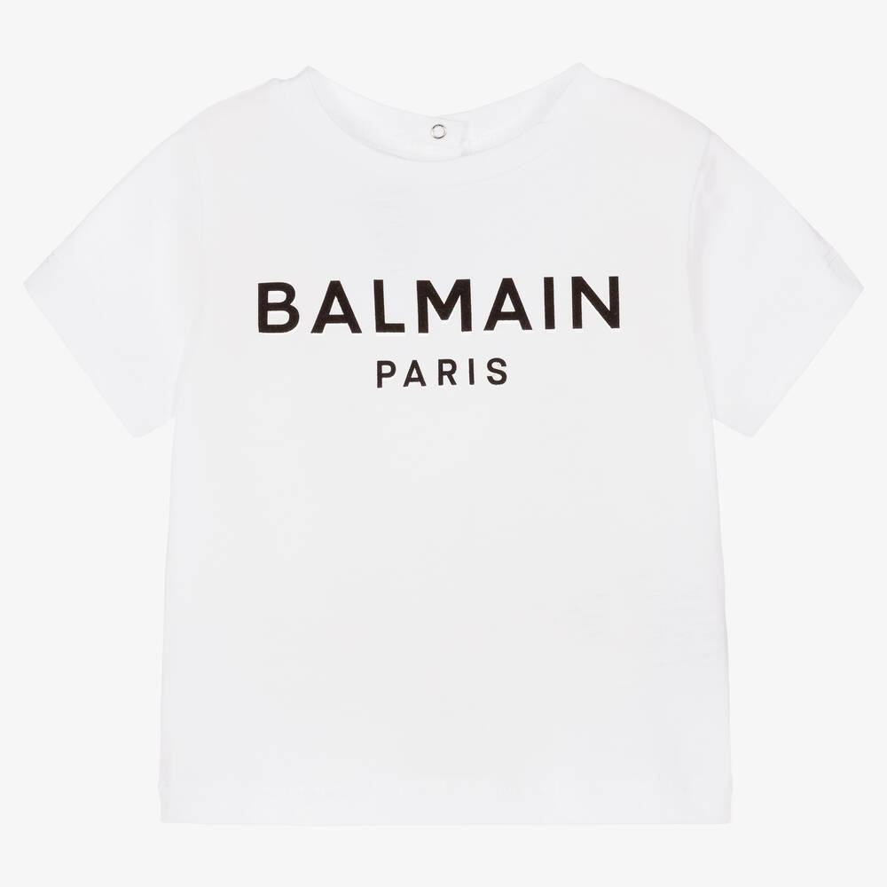 Balmain - تيشيرت قطن عضوي لون أبيض للأطفال | Childrensalon