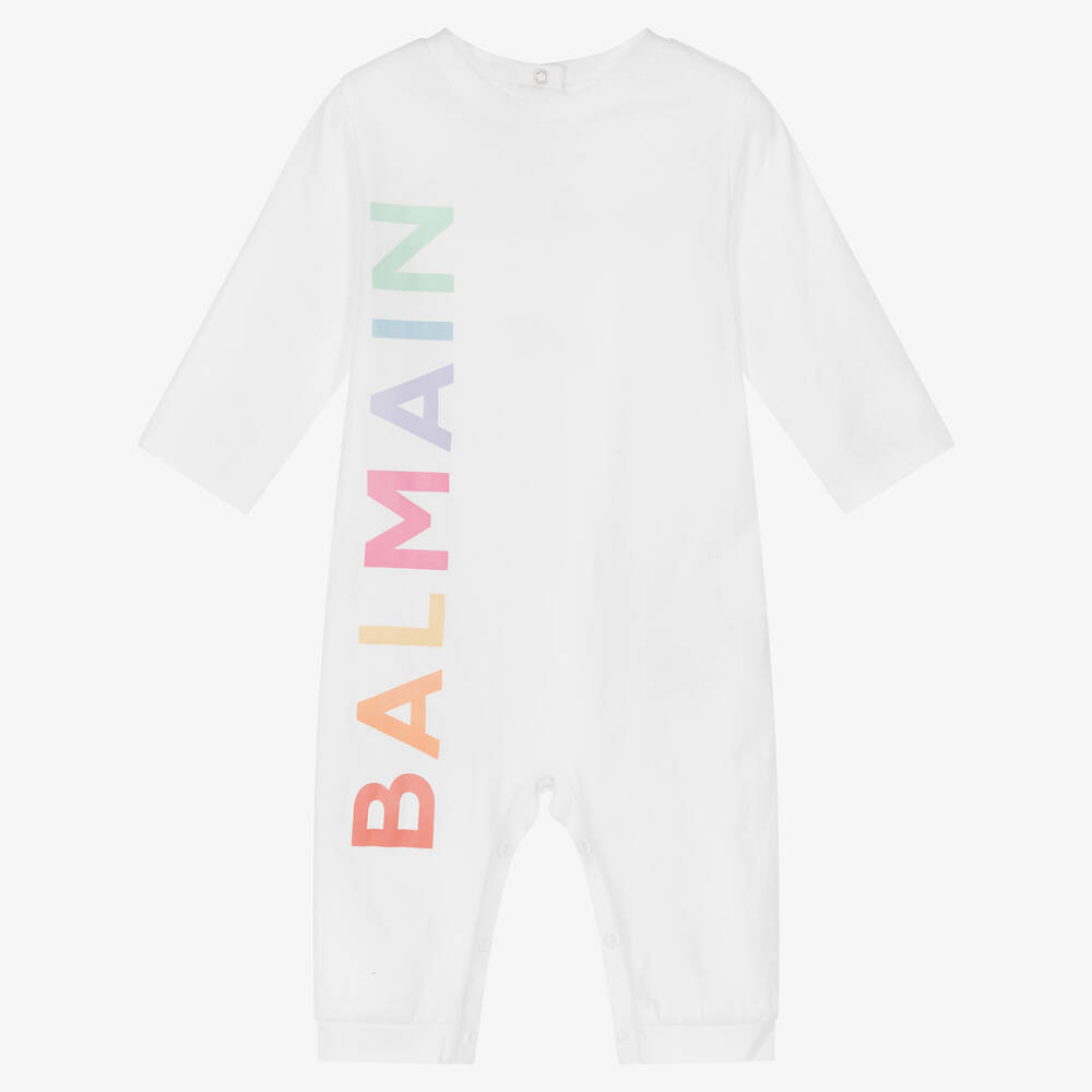 Balmain - White Cotton Logo Romper | Childrensalon