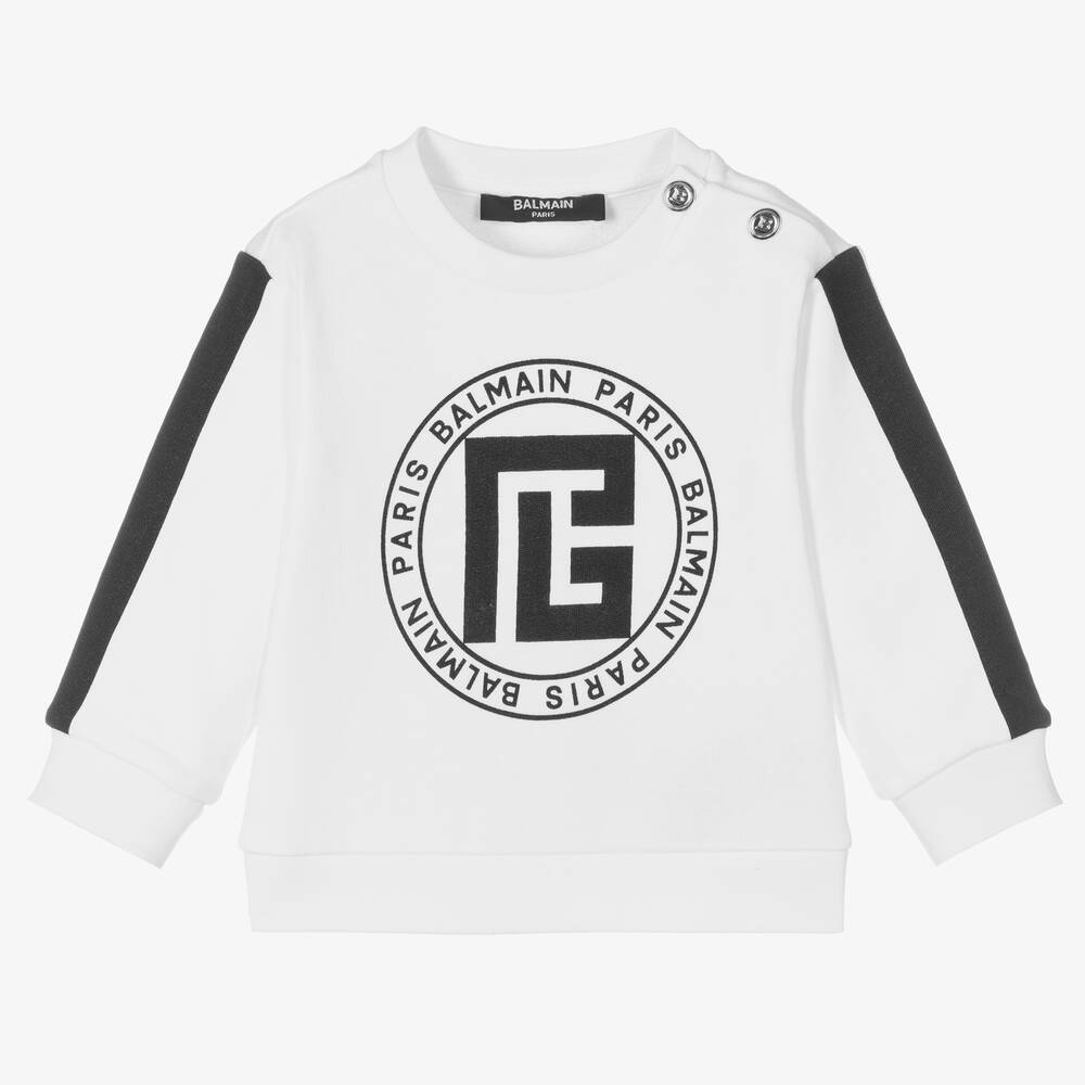 Balmain - White Cotton Logo Sweatshirt | Childrensalon
