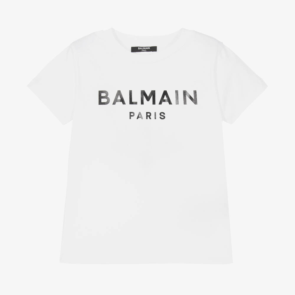 Balmain - White Cotton Logo T-Shirt | Childrensalon