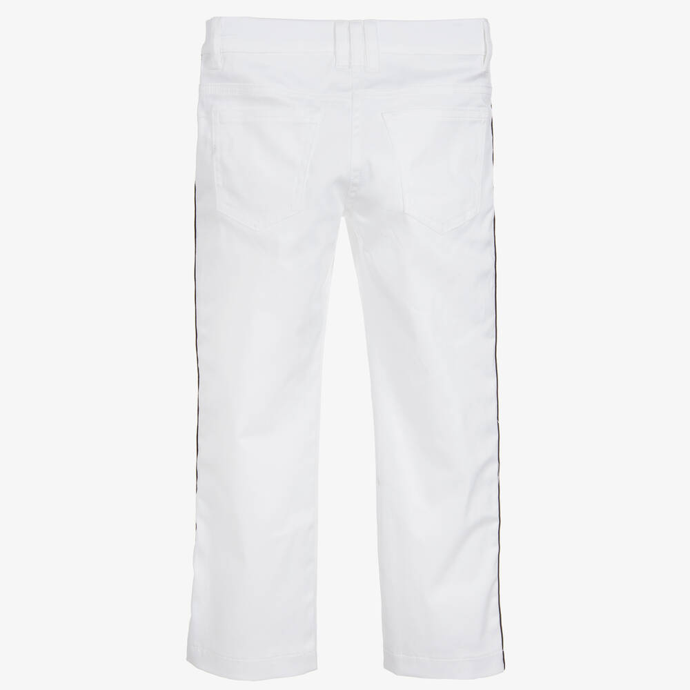 Balmain-White Cotton Logo Trousers | Childrensalon Outlet