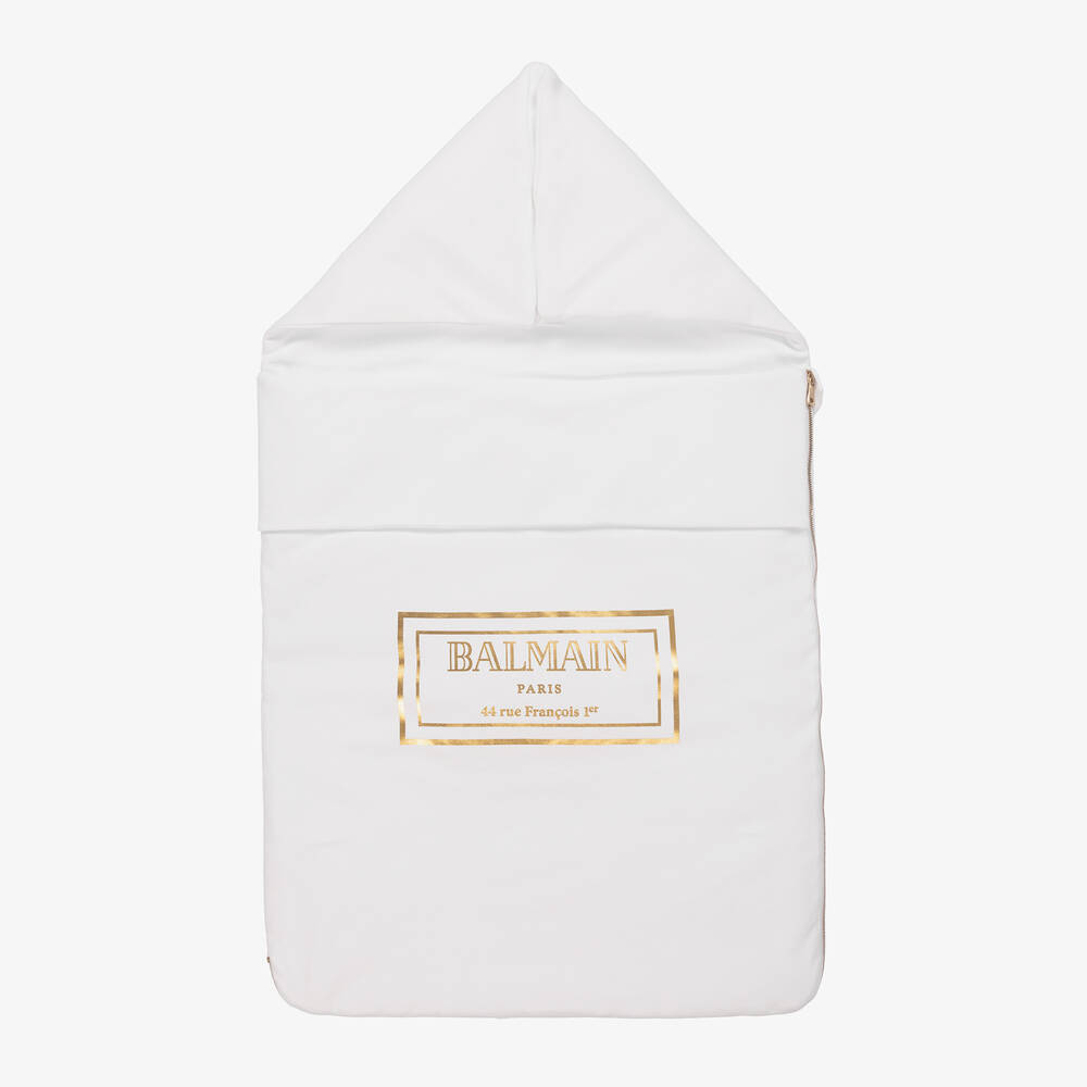 Balmain - White & Gold Cotton Jersey Nest (79cm) | Childrensalon