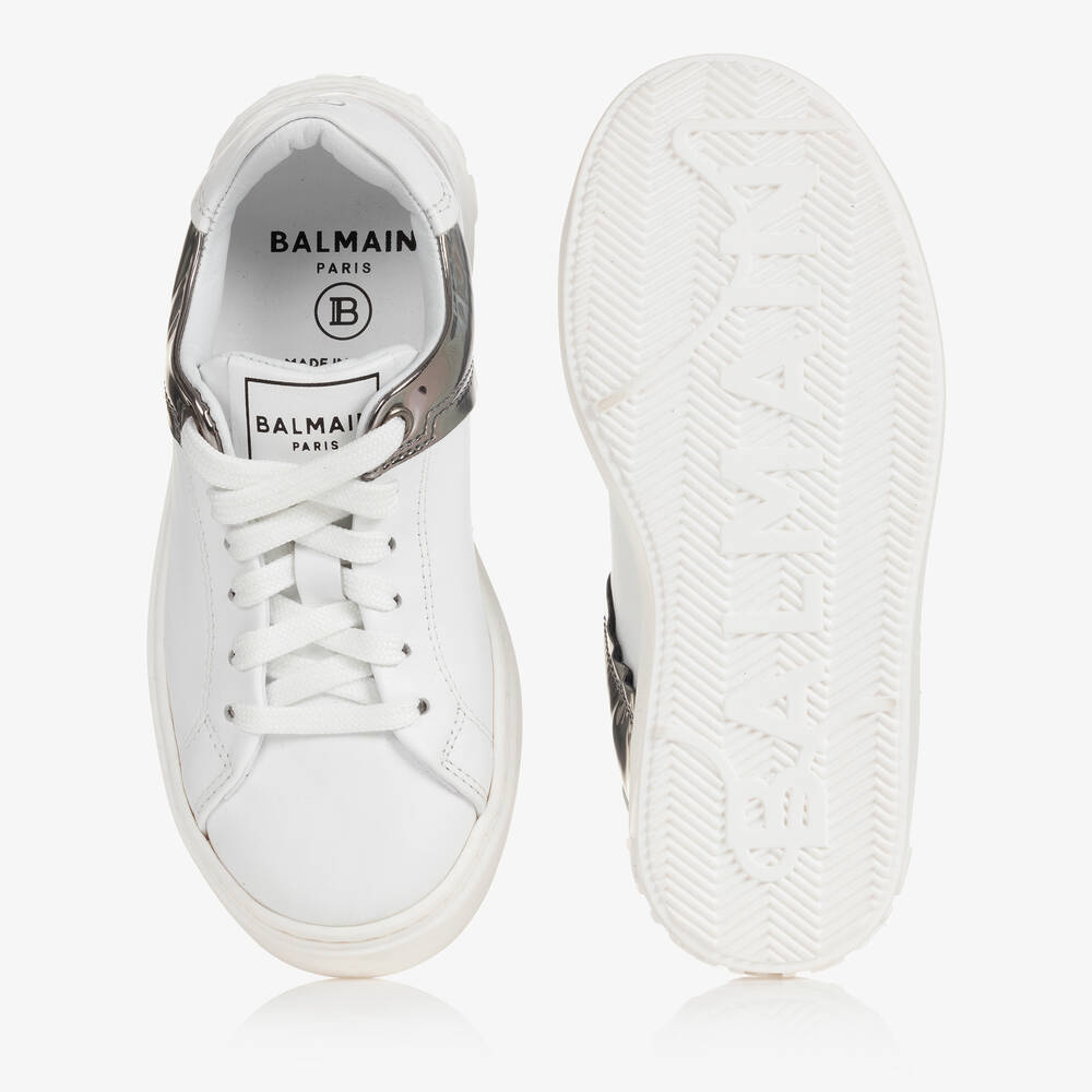 Balmain-White Leather Logo Trainers | Childrensalon Outlet