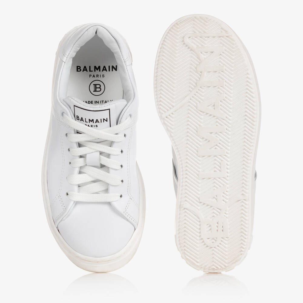بالمان -White Leather Logo Trainers | Childrensalon Outlet