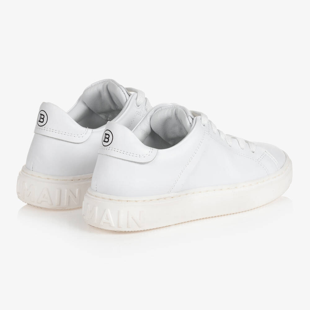 بالمان -White Leather Logo Trainers | Childrensalon Outlet