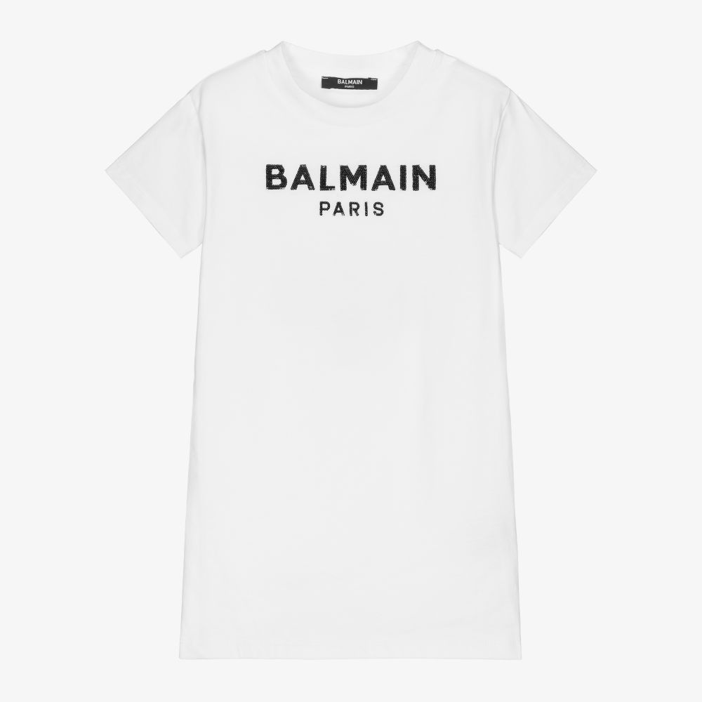 Balmain - White Logo T-Shirt Dress | Childrensalon