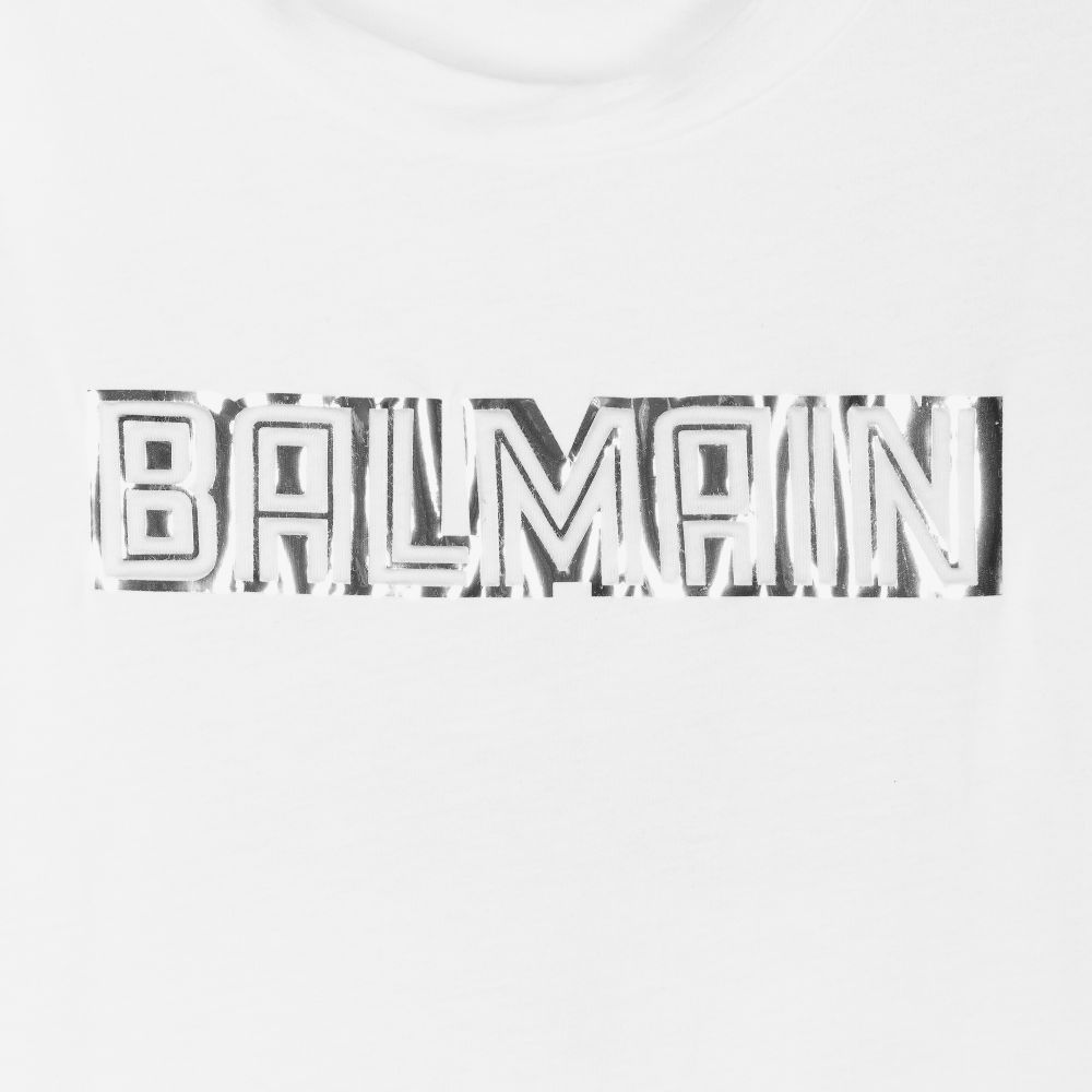 Balmain - White & Silver Logo T-Shirt | Childrensalon Outlet