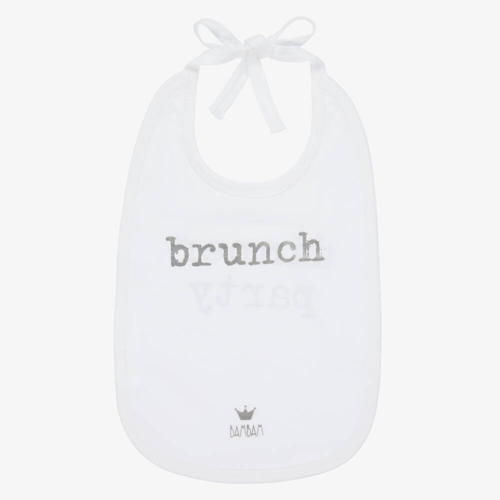 Bam Bam-Boys White Reversible Cotton Bib | Childrensalon Outlet