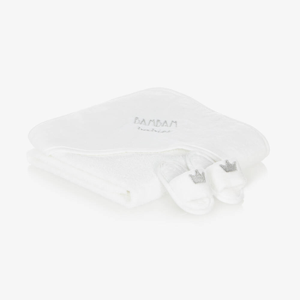 Bam Bam-Ivory Hooded Towel & Slippers Gift Set | Childrensalon Outlet