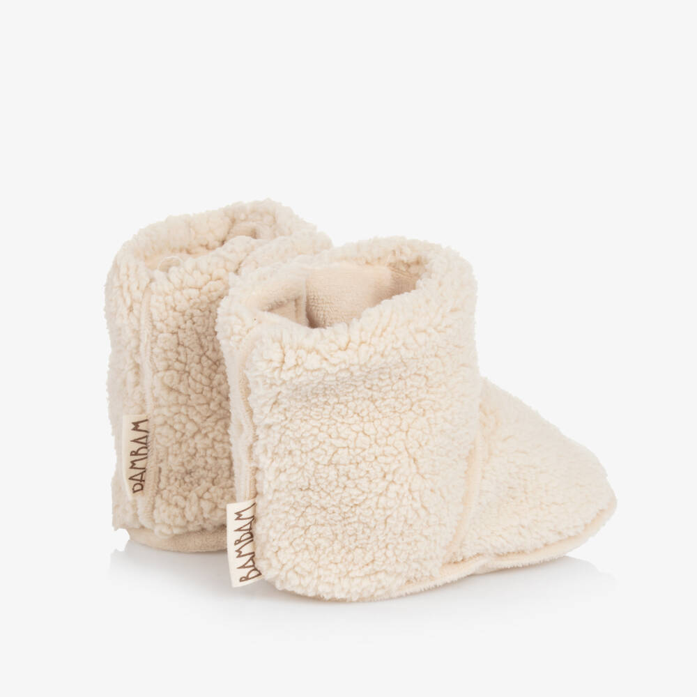 Bam Bam-Ivory Teddy Fleece Booties | Childrensalon Outlet