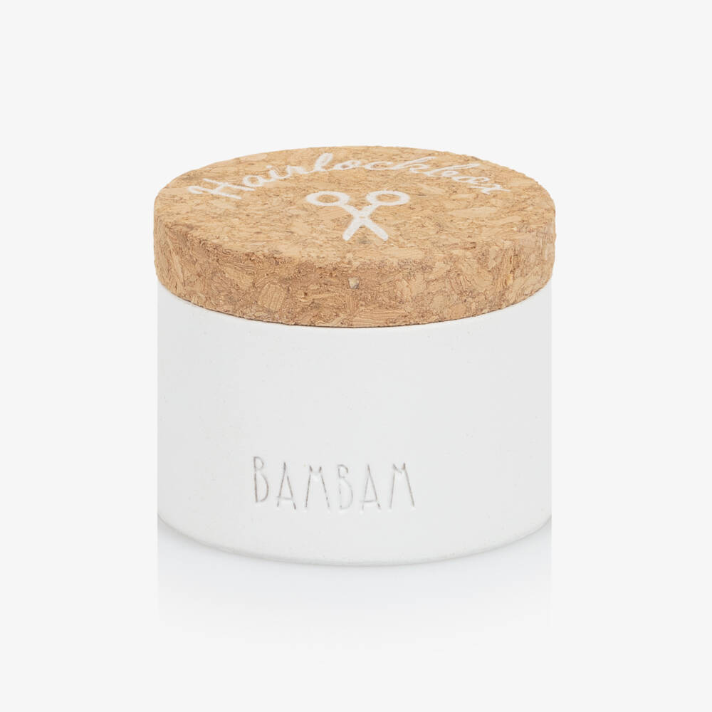 Bam Bam-White Ceramic Hairlock Box with Cork Lid | Childrensalon Outlet