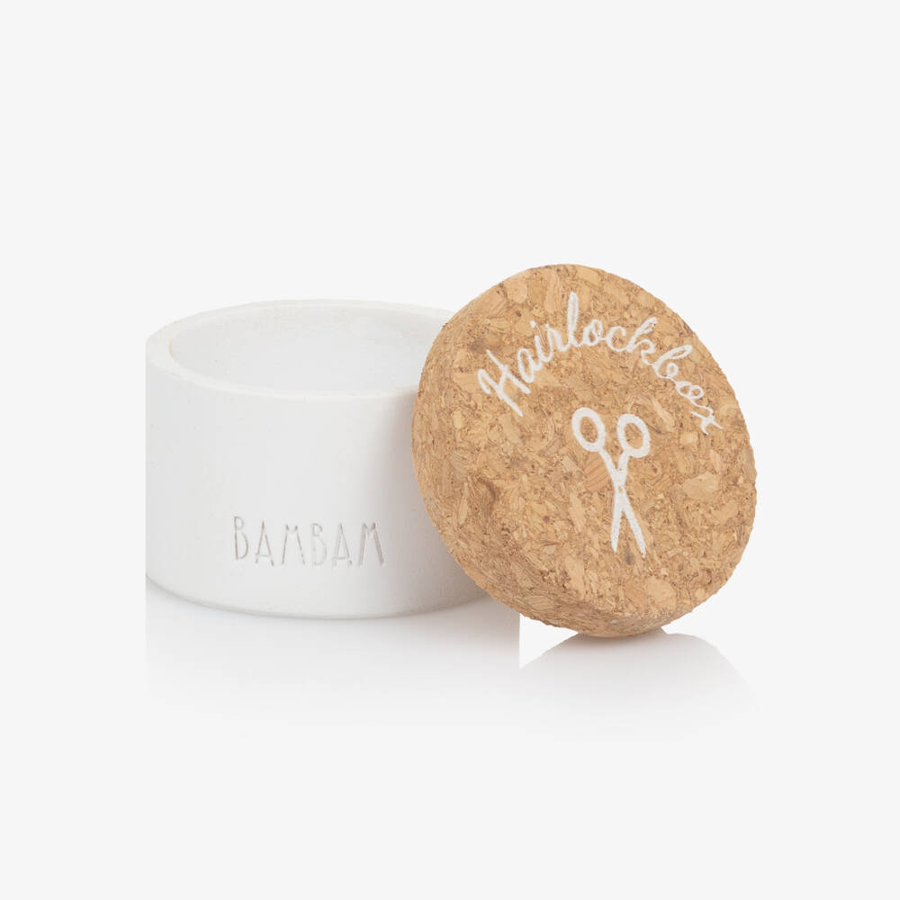 Bam Bam-White Ceramic Hairlock Box with Cork Lid | Childrensalon Outlet
