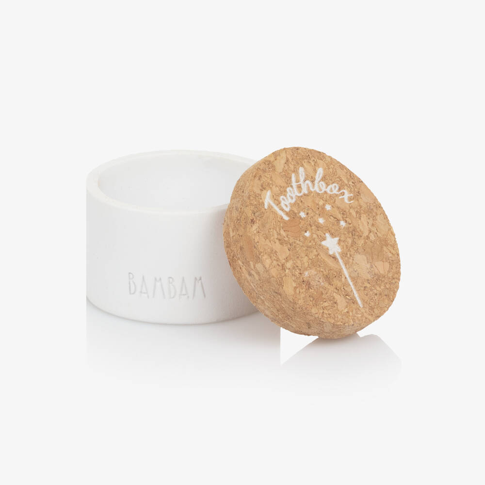 Bam Bam-White Ceramic Tooth Box with Cork Lid | Childrensalon Outlet