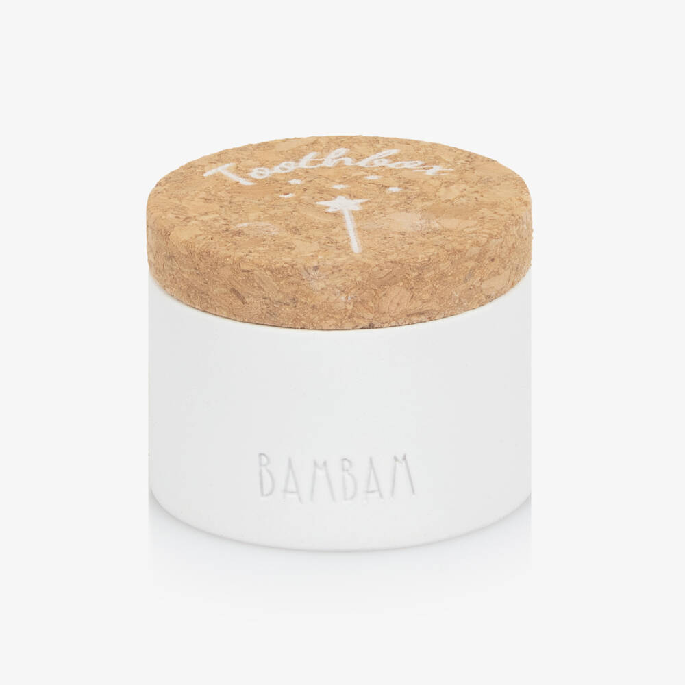 Bam Bam-White Ceramic Tooth Box with Cork Lid | Childrensalon Outlet