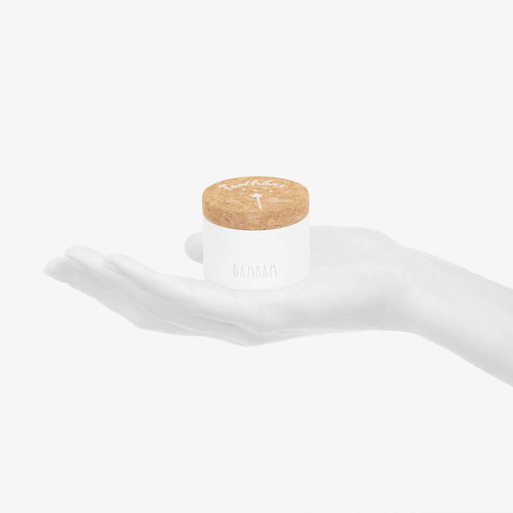 Bam Bam-White Ceramic Tooth Box with Cork Lid | Childrensalon Outlet
