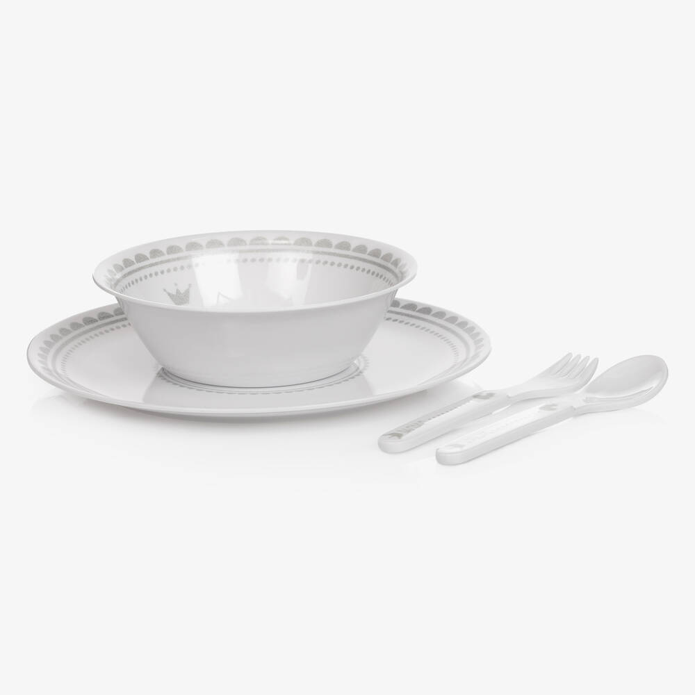 Bam Bam - White & Silver Melamine Dining Set | Childrensalon