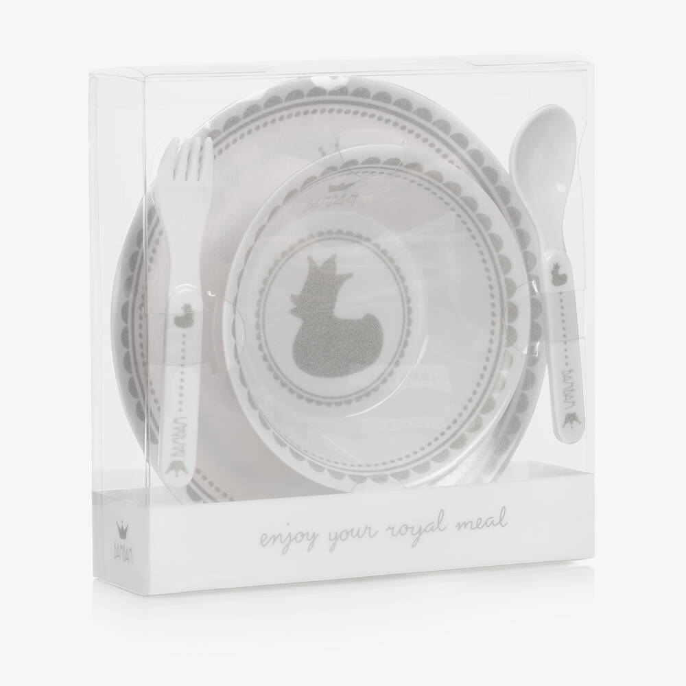 Bam Bam-Бело-серебристый комплект посуды из меламина | Childrensalon Outlet