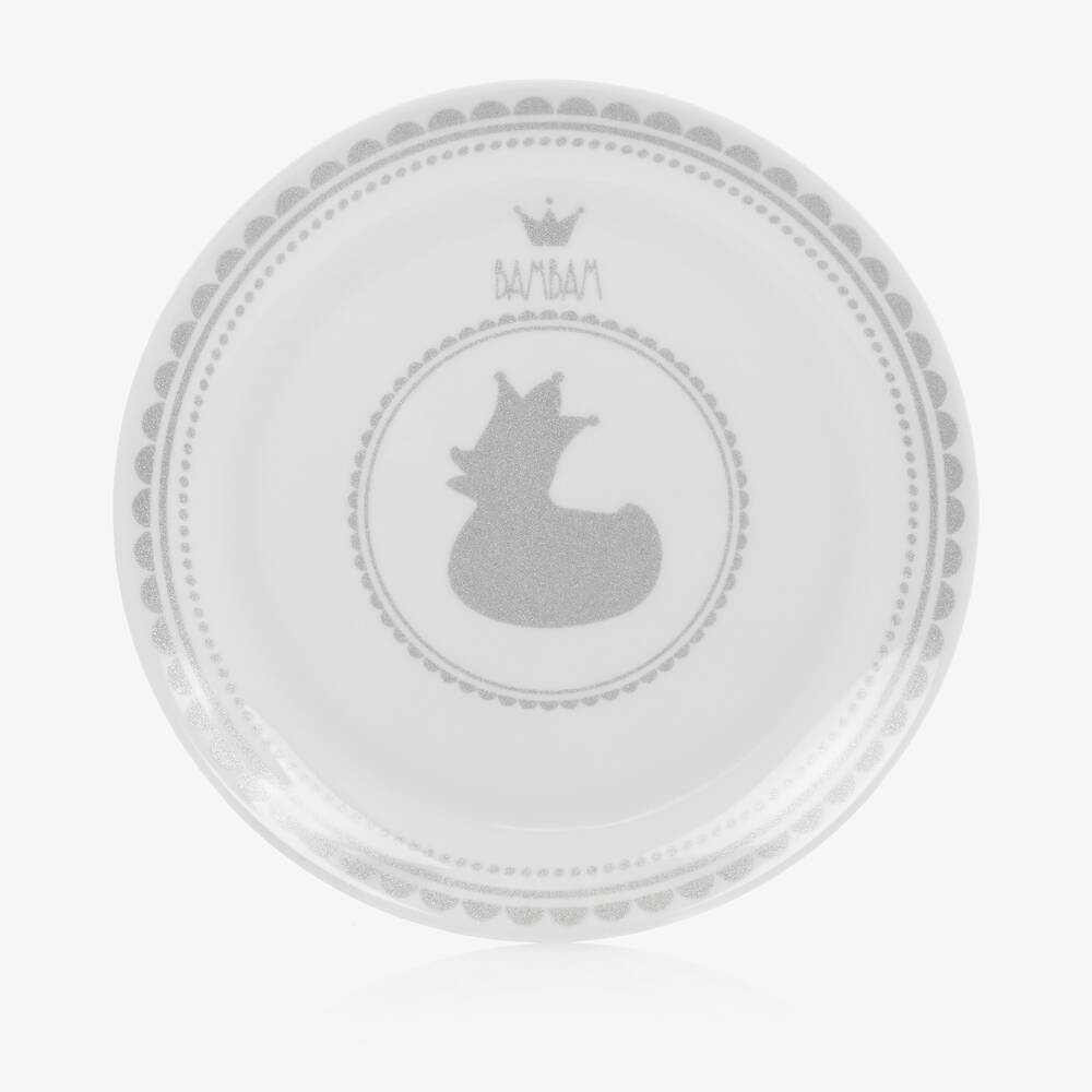 Bam Bam-Бело-серебристый комплект посуды из меламина | Childrensalon Outlet